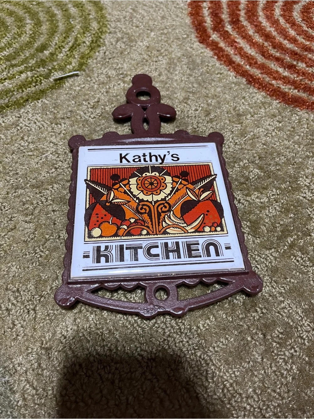 Kathy's Kitchen Decorative Wall Plaque - Brown & Orange/ Trivet